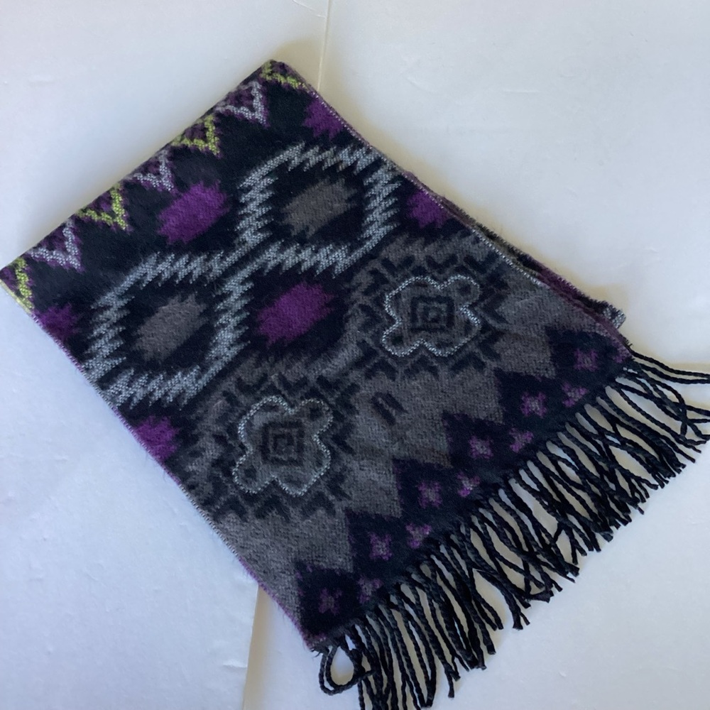 Vintage 100% Cashmere Scarf Made in Germany Hand Woven Purple Black Abstract - Picture 11 of 12